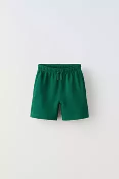 Шорты-бермуды из простой плюши ZARA, зеленый
