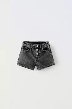Шорты-бермуды из разрывного денима ZARA, черный