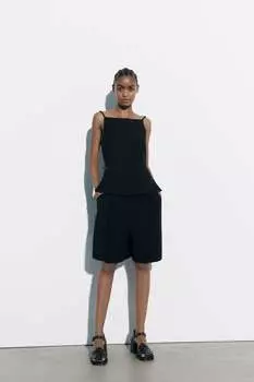 Шорты-бермуды из смешанного льна ZARA, черный