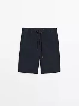 Шорты-Бермуды из смеси хлопка и льна с кулиской Massimo Dutti, синий