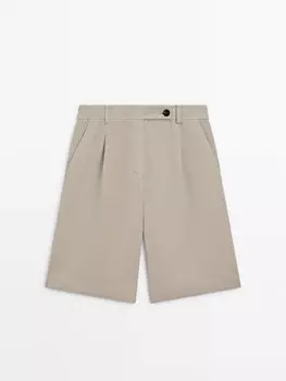 Шорты-Бермуды из смеси хлопка и льна с вытачками Massimo Dutti, желтый