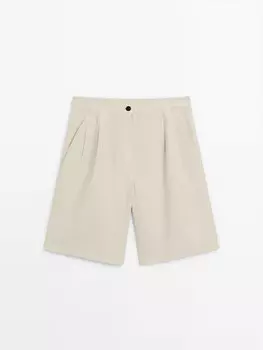Шорты-Бермуды из смесового хлопка с вытачками Massimo Dutti, бежевый