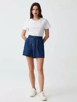 Шорты-Бермуды из струящегося денима со складками Ovs, цвет denim blue