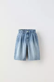 Шорты-бермуды из струящейся джинсы с резинкой на талии ZARA, синий