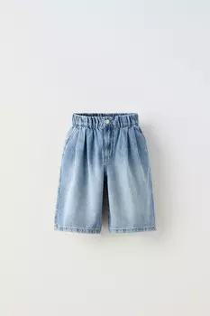Шорты-бермуды из струящейся джинсы с резинкой на талии ZARA, синий
