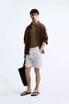 Шорты-бермуды из текстурированного жаккарда ZARA, белый