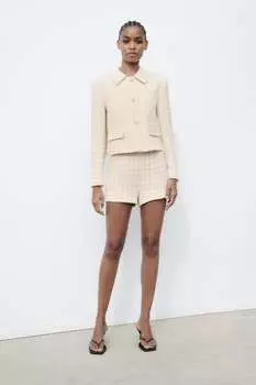 Шорты-бермуды из текстурированной клетки ZARA, экру