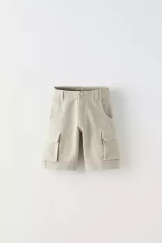 Шорты-бермуды из твила-карго ZARA, бежевый