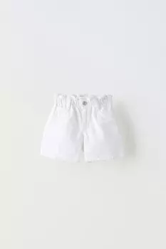 Шорты-бермуды из твила paperbag ZARA, белый