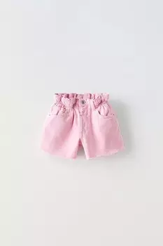 Шорты-бермуды из твила paperbag ZARA, пастельно-розовый