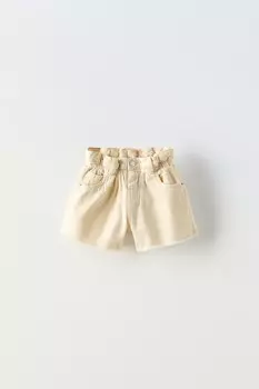 Шорты-бермуды из твила paperbag ZARA, ваниль