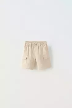 Шорты-бермуды из вафельного трикотажа ZARA, экрю