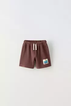 Шорты-бермуды из вафельной трикотажной ткани с этикеткой ZARA, цвет chocolate
