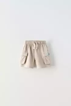 Шорты-бермуды карго с этикеткой ZARA, светло-бежевый