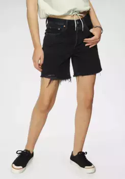 Шорты-бермуды Levi's "501 MID THIGH SHORT" с бахромой по подолу, черный