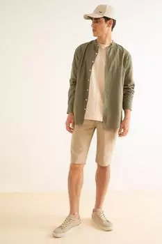 Шорты-бермуды обычного кроя из смесового льна DeFacto, бежевый