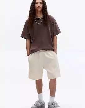 Шорты-бермуды Pull&Bear из вафельной трикотажной ткани кремового цвета