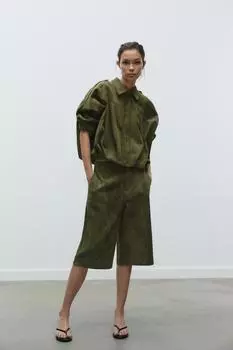 Шорты-бермуды с эффектом замши ZARA, цвет mid khaki