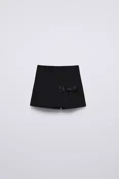 Шорты-бермуды с атласным бантом ZARA, черный