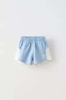 Шорты-бермуды с цветными блоками и лозунгом ZARA, синий