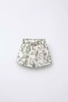 Шорты-бермуды с цветочной вышивкой ZARA, цвет Mid-green