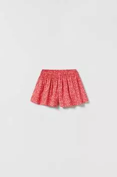 Шорты-бермуды с цветочным принтом ZARA, красный