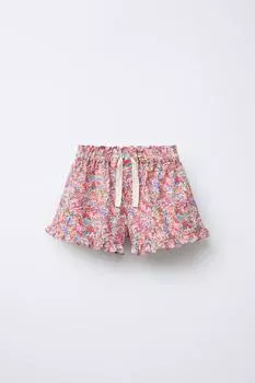 Шорты-бермуды с цветочным принтом ZARA, красный