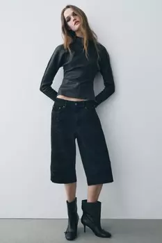 Шорты-бермуды с флоком ZARA, черный