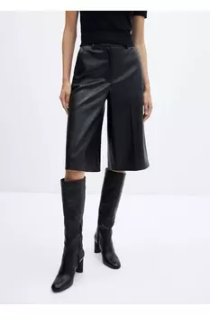 Шорты-бермуды с имитацией кожи Mango, черный