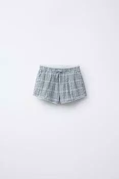 Шорты-бермуды с клетчатым принтом и двойным поясом ZARA, цвет Blue/Lavender