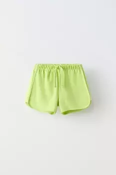 Шорты-бермуды с контрастными ребристыми отделками ZARA, цвет lime