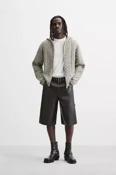 Шорты-бермуды с кожаным эффектом и поясом ZARA, цвет Black/Brown