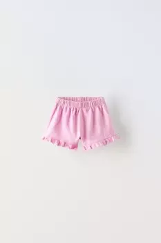 Шорты-бермуды с отделкой воланами ZARA, лиловый