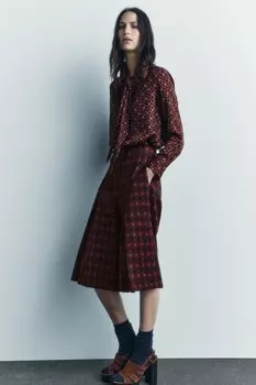 Шорты-бермуды с плиссированным принтом коллекция zw ZARA, темно-оранжевый