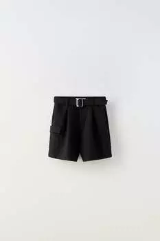 Шорты-бермуды с поясом ZARA, черный