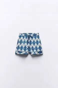 Шорты-бермуды с принтом и отделкой ZARA, синий/белый