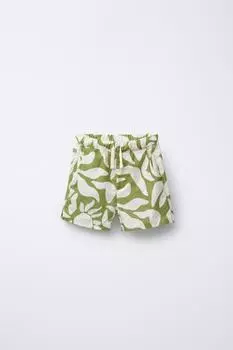 Шорты-бермуды с принтом листьев ZARA, цвет Ecru/Green