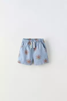 Шорты-бермуды с принтом солнца ZARA, светло-голубой