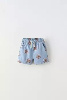 Шорты-бермуды с принтом солнца ZARA, светло-голубой