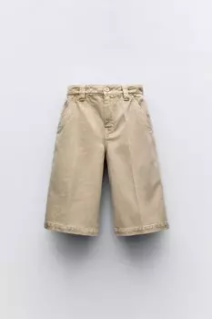 Шорты-бермуды с широкими штанинами ZARA, бежевый