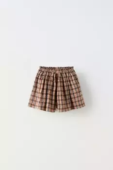 Шорты-бермуды с текстурой в клетку ZARA, охра