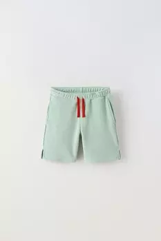Шорты-бермуды с вышивкой на махровой ткани ZARA, цвет морской волны