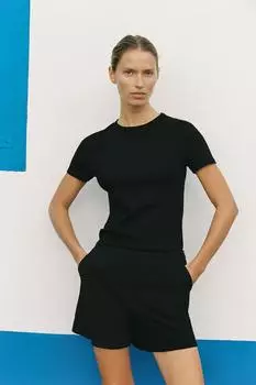 Шорты-бермуды с высокой талией ZARA, черный