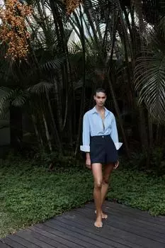 Шорты-бермуды с высокой талией ZARA, темно-синий