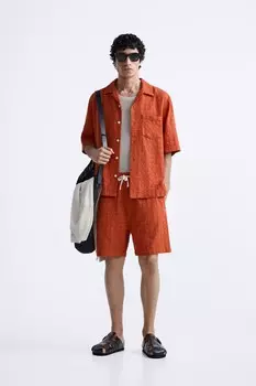 Шорты-бермуды с жаккардовым геометрическим принтом ZARA, цвет brick