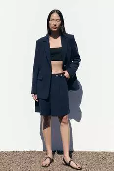 Шорты-бермуды с золотыми кнопками ZARA, темно-синий