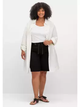 Шорты-бермуды Sheego "больших размеров", из смесового льна, с эластичным поясом, черный