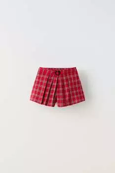 Шорты-бермуды со складками ZARA, красный