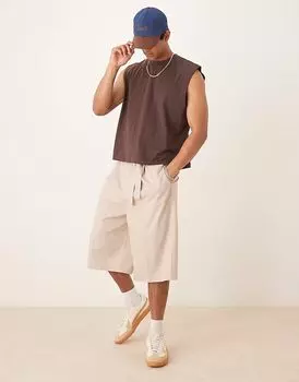 Шорты-бермуды свободного кроя с поясом ASOS DESIGN бежевого цвета