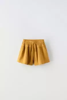 Шорты-бермуды свободного плата из текстурированной ткани ZARA, охра